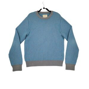 Y2K Fossil‎ Sweater L Womens Blue Gray Lambswool Textured Knit Crewneck Vtg 90s